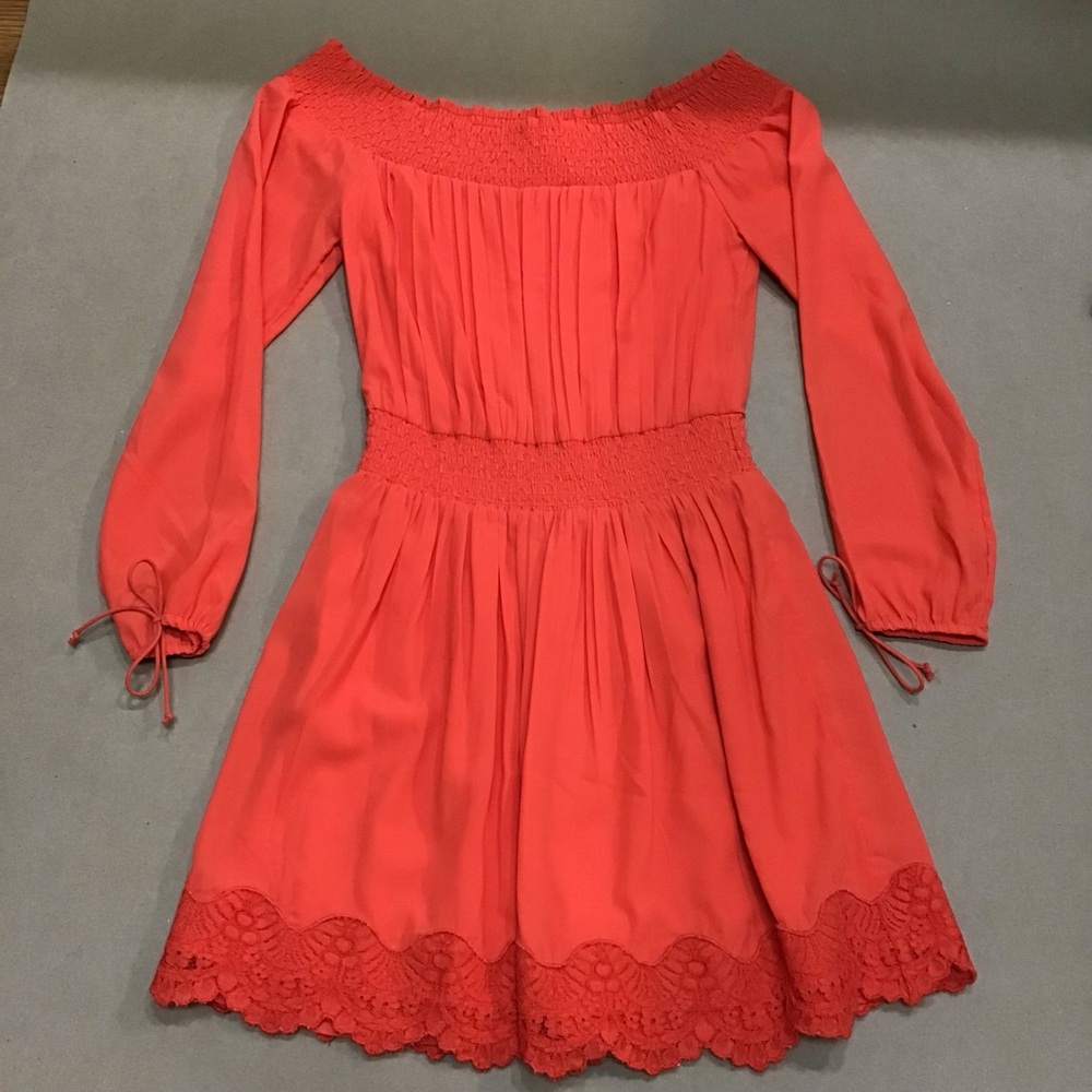 Abercrombie & Fitch Coral Off-Shoulder Mini Dress